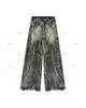 Y2K Tassel Jeans Men's Black Gray Washed Gothic Style Street Trend Teen Clothes Retro Loose Wide Leg Pants 240117