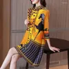 Casual Dresses Ethnic And Western Style Middle Aged Mom's A-line Dress Spring Retro Half High Neck Pleated