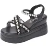 Sandals Summer String Bead Wedges Women Luxury Outdoor Beach Flip Flops Female Trend Brand Design 9CM High Heel Gladiator Shoes