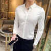 Men's Casual Shirts Neckline Embroidery Men High Grade Long Sleeve Slim Business Dress Solid Color Formal Club Prom Tuxedo Shirt