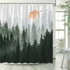 Rideaux de douche Misty Forestshower Curtainsun Mountain Pine Trees Art abstrait Automne Rideau de bain Polyester Tissu Salle de bain Décor avec