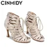 CINMIDY Latin Dance Shoes Women Indoor Hollow Out Ballroom Dance Boots High Heels Party Shoes Tango Salsa Shoes For Dancing 240117