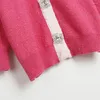 Tricots pour femmes dégradé de couleur rose col en V grande boucle de diamant Cardigan de longueur moyenne 2024 automne/hiver épais pull ample pour femmes vêtements d'extérieur