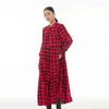 Casual Dresses Xitao Plaid Patchwork Stand Collar Contrast Color Single Breasted Loose Mid-Calf Slimming Dress 2024 Winter DMJ3419