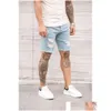 Mens Jeans Mens Jeans Summer Ripped Shorts Men Hiphop Denim Pants Stretch Light Blue Fashion Design Slim Rak Male Short Hombre Dhitx