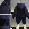 Winter Kids Fleece Thick Hoodies Suit for Boy Sportswear 2y Young Child Clothes Autumn Warm Girls Hooded Tops Pant Matching Set 240117