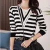 Women's T Shirts 2024 Wear Loose Pullover Long Sleeve Knitted Bottoming Shirt With Western Style Striped Top Knitwear