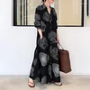 Casual Dresses Spring Summer Women's Long Shirt Dress Clothing Muslim Cotton Linen Printed Sleeves Simple Loose