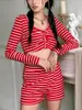 Women's Sleepwear Yoawdats Women 2024 2 Piece Christmas Pajama Set Long Sleeve Striped Shirt And Shorts Y2K Loungewear