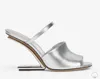 Kvinna Sandal Sling Back Slipper Flip Flop Sandals Summer Wedge High Heels Calf Leather F-Shaped Pointed Toe Guldfärgade metallpumpar med ruta 35-43