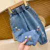 Jeans 2023 Fashion Girls Jeans For Kids Clothes Flowers Denim Pants Autumn Baby Girl Straight Trousers 1-6 Years Kids Harem Jean