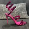 2024 new Cleo Mirror leather stiletto sandals 95mm Rhinestone dress shoes Fashion high heels Evening shoes Ankle Wraparound luxury designer factory shoe