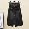 Skirts Cotton Denim High Waist With Belt A-Line Women's Skirt Single Breasted Casual Korean Fashion Mid-Calf Long For Women M140