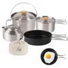 Camp Cookware Set 4st Camping Pots and Pans vandring av ryggsäckning Kock Nonstick Stekpanna Rostfritt stål 240117