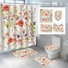 Rideaux de douche Rideau de douche à fleurs 3D feuilles de bain florales rideau de bain tapis de toilette imperméable tapis en Polyester pour salle de bain décorative