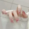 Falska naglar Långa ballerina franska rosa glitterpress på fullt täcke röda blad nagel tips kvinnor flickor