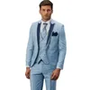 Costumes pour hommes Bleu ciel pour hommes Terno Blazer élégant simple boutonnage revers formel 3 pièces veste pantalon gilet slim fit tissu de mariage