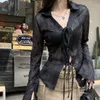 HOUZHOU Sexy Transparent Blouse Women Lace Korean Fashion Harajuku Long Sleeve See Through Black Goth Slim Shirts Y2k Aesthetic 240117