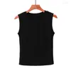 Canotte da donna Canotte in cotone estivo Canotte da donna O Collo Slim Fit T-shirt senza maniche elasticizzata tinta unita Moda T-shirt a vita alta Streetwear All Match