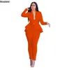 Women's Suits Blazers 2024 Women's Formal Set 2PCS Tracksuit Full Sleeve Ruffles Blazers Pencil Pants Suit Two Piece Set Office Lady Outfits UniformL240118