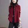 Women's Blouses Women Clothes Spring Solid Thick Shirts Vintage Red Casual Loose All-match Blouse Top Female Button Elegant Cardigan