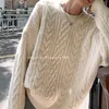 Kvinnors tröjor Retro Pullover Tweed Sweater Women Fall Winter 2023 Ny Loose Lazy Soft Glutinous Knitwear