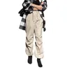 レディースパンツ最新の女性バギー貨物プリーツドローストリングウエストバンドソリッドカラーパラシュートスポーツポケットとポケットの広い脚