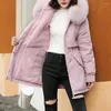 Women's Trench Coats Fur Collar Hooded Parkas Slim Womens Cotton Jackets Korean Zipper Winter Warm Mid Length Quilted Outerwear