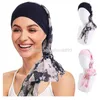 Nieuwe Vrouwen Houtvervanger Katoenen Hoofddoek Chiffon Lint Sjaal En Hoed Mode Gedrukt Wrap Hoofd Streamer Cap Durag Piraat hoed