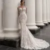 Mermaid Wedding Elegant Dress O-neck Long Sleeves Lace Appliques Floor Length Bridal Gown Illusion Vestidos De Novia