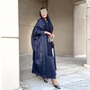 Etniska kläder Ramadan Kimono Abaya för kvinnor Modest Muslim Moroccan Fashion Solid Bright Satin Batwing Sleeve Cardigan Robe Corban Eid Al Al
