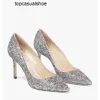 JC Jimmynesty Choo luksusowe kobiety top pompki marki sandały wysokie obcasy Włochy Delikatne spiczaste palce u nogi kolorowy klastyczny brokat projektant Sexy Ladies Wedding Party Sandal E Sandał E.