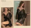 Kvinnors blusar skjortor Nya djupa V -axelunderkläderperspektiv Chiffonskjorta kjol Pyjamas Sexig Pure Desire Style Home Nightdress YQ240118