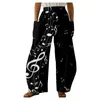Women's Pants Ladies Wide Leg Side Seam Double Pockets Loose Mid Waist Fashion Design Piano Notes Y2K Portable Travel