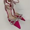 Top Dress Shoes Mach 100 Silk Satin Double Bow Crystal Pumpar Wedding Sandal White Black Pink Red Blue Women High Heels Luxury Party Designer Slipper