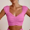 Yoga Outfit Antibom Reggiseno sportivo sexy plissettato da donna da corsa antiurto senza anelli in acciaio