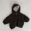 Jackets 2023 Winter New Baby Corduroy Hooded Coat Plus Velvet Thicken ldren Solid Casual Zipper Jacket Boys Girls Kids Cardigan Coat H240508
