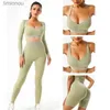 Set attivi Set da yoga per donna senza cuciture Tute lavate a costine Crop Top Camicia Leggings da palestra Outfit Allenamento Abbigliamento fitness Tuta sportivaL240118