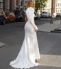 Classy Long Satin Beaded High Neck Wedding Dresses With Split Mermaid Ivory Pleated Sweep Train Zipper Back Vestidos de Novia Abendkleider Bridal Gowns for Women