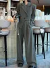 Kadınlar Suits Blazers Blazer Suit Kadınlar İki Parça Setleri Kadın Outifits Sonbahar Düzensizlik Blazer Ceket Geniş Bacak Pantolon Ofis Kore Stil Fashionl240118