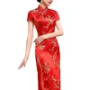 Ethnische Kleidung Chinesische Frauen Qipao Elegantes nationales Blumenstickerei-Cheongsam-Kleid mit Stehkragen und kurzen Ärmeln für den Sommer