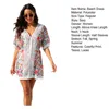 Women's Swimwear Women Swim Cover-up Beach Dress Colorful Flower Print Lace Bat Sleeves Tassel Sun Protection Anti-uv Holiday For