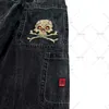 Herren Jeans American Gothic Punk Skull Bone Letter Print High Waist Jeans Herren Y2K Street Hip Hop Harajuku Multi-Pocket Wide Leg Pants Menyolq