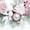 Decorative Flowers Artificial Pink Peony Wreath With Christmas Ball Berries For Front Door Wall Window Farmhouse Home Decoration