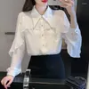 Women's Blouses Long Sleeve Office Lady Blouse Shirt Tops Women Peter Pen Collar 2024 Shirts Buttons V135