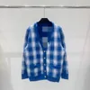 11002 2024 Runway Summer Brand SAme Style Sweater Long Sleeve V Neck Cardigan Fashion Clothes Plaid Blue High Quality Womens weilan