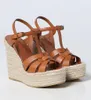 Top 2024 Brand Women Tribute Sandals Shoes Calfskin Ankle Strap Woven Rope Wedge Espadrilles Cross-over Strap Braided Party Dress Lady Comfort Walking EU35-43