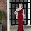 Lautaro Spring Long Eleganckie wina czerwona satynowa syrena imprezowa sukienki ślubne dla kobiet jedno ramię maxi sukienka