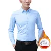 Camicie casual da uomo Camicia da matrimonio formale a maniche lunghe con fodera in peluche Abito da lavoro rilassato Quattro stagioni abbottonato Nero