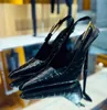 Designer heels Leather buckle Slingback Pumps shoes stiletto Heels sandals 9cm women's Luxury Designer Dress square pointed toe Evening shoes office womandress